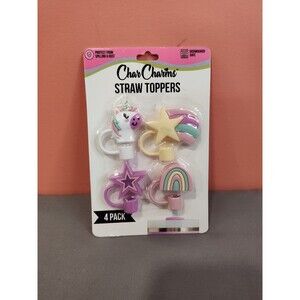 CharCharms Straw Toppers 4 Pack Unicorn Rainbow